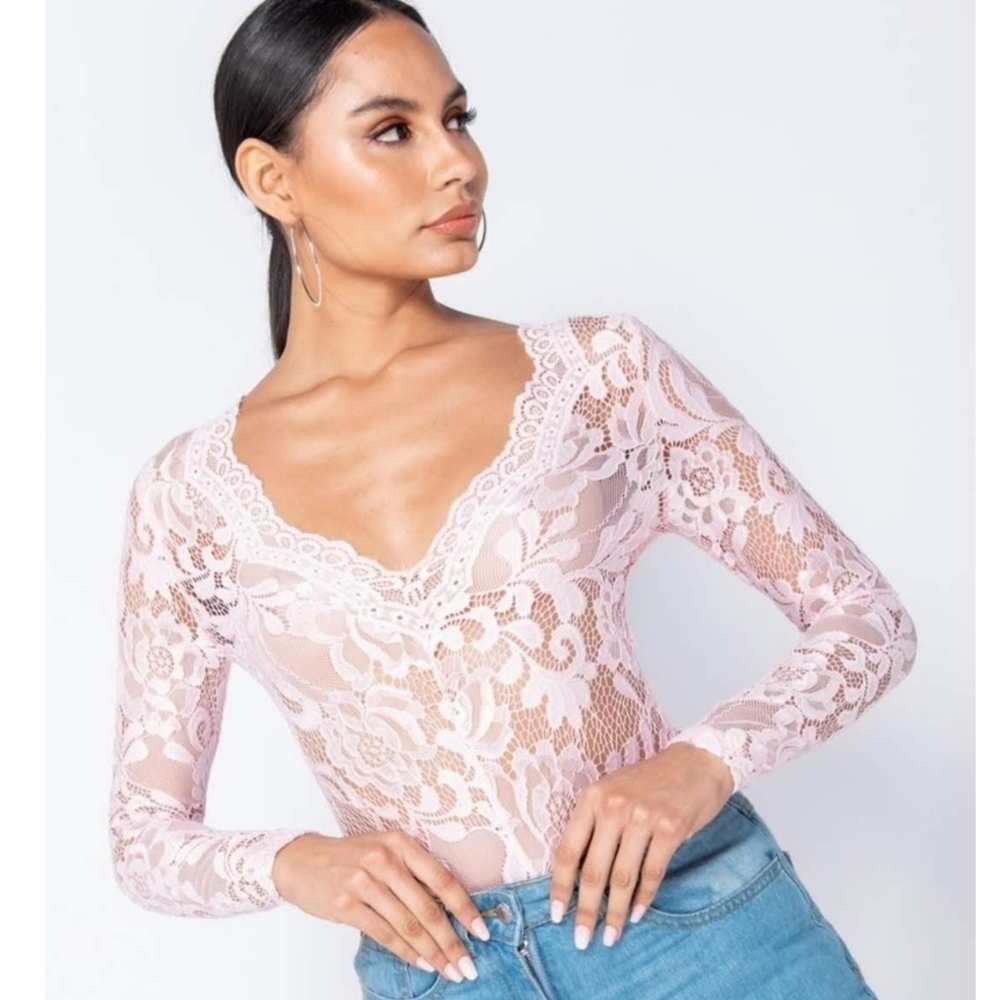 Lace Sheer Long Sleeve Bodysuit